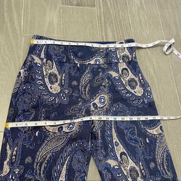 ANTHROPOLOGIE MAEVE Maria Paisley Boho Navy Blue Metallic Pants Flare 4 Mod 60s - Picture 14 of 16
